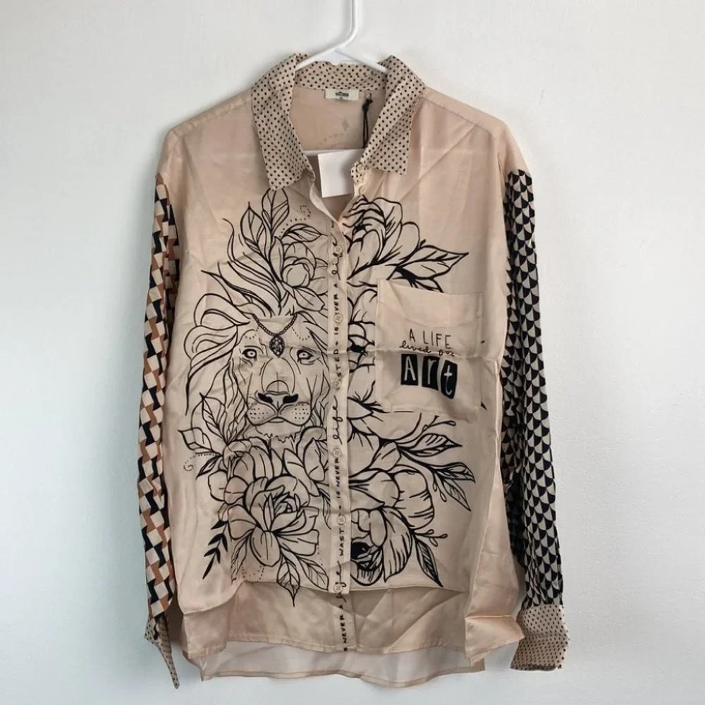 Me369 Scarlett Tattoo Print Silk Shirt - Picture 7 of 12